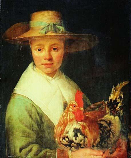 Jacob Gerritsz Cuyp A Girl with a Rooster oil painting image